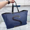 Large Capacity Tote Bag Shoulder Handbags Casual Women Shopping Bags Leather Denim Big Letter Metal Ring Decorate Ladies Travel Vacation Handbag Totes Purse