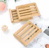 Kvalitetstvålskål Naturlig bambu tvålrätter Holder Rack Plate Tray Multi Style Round Square Soap Container3997435