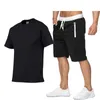 Herrspårspår mode tryckt t-shirt sportdräkt snabbtorkande avslappnad löpning slitage sommaren kortärmade shorts 2-stycken setmen's