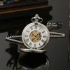 Pocket Watches Hand Vind Mekaniska män Titta på skelettet Ratten Steampunk Necklace Pendant Vintage Dress Fob för ogräsgåva