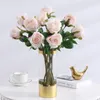 Декоративные цветы венки 4pc Высококачественные латексные розы декор цветок домашняя рука ощущение увлажняющей розы настоящий прикосновение искусственная свадьба Брида