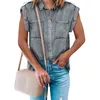 Fashion Denim Blouses Women Summer Turn Down Collar Button Shirts Casual V Neck Short Sleeve Tops Female Clothes L220706