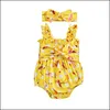 Barboteuses Enfants Filles Pastèque Citron Flamingo Imprimer Barboteuse Infant Ruffle Bow Combinaisons Avec Bandeau Mode D'été Bébé Mxhome Dhimr