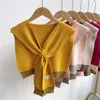 Boog bindjes vrouwen solide kleur nep kraag sjaal voor winter vrouwelijke blouse schouders cape gebreide valse kragen scarfbow