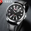 Curren esporte homens assistir top marca luxo preto prata militar impermeável relógio masculino relógio de couro genuíno homem de quartzo homem wristwatch m8379 presentes