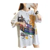 Estate Ins Cartoon Print Top T-shirt per le donne Manica corta Hip Hop Street Maglietta lunga casual allentata QYC05010