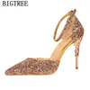 Sexy Sandals Wedding Shoes Bride Glitter Heels Mary Jane High Women Bingtree Sandalias Mujer 2022 Buty220513