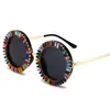 Diamant Runde Sonnenbrille Männer Frauen Marke Designer Kunststoff Rahmen Lila Strass Punk Goggle Gläser