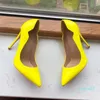 Robe chaussures Tikicup Curl Cut Femmes Brillant Jaune Pointu Toe High Talon Party Dames élégantes Slip sur Stiletto Pompes Couleurs Personnalisable2022