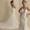 2022 Mermaid Lace Wedding Dress V v Neck Backless Sexy Vintage Vintage Bridal