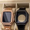 Apple Watch Series 8 7 6 5 4 SE 럭셔리 프리미엄 스테인레스 스틸 모드 키트 보호 케이스 밴드 스트랩 커버 iWatch 44mm 45mm 41mm 40mm