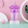 15オンスマウスの耳のタンブラーbowマウス耳カップ450ml 8色アクリルプラスチックウォーターボトルポータブルかわいい子供カップ