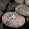 Pendant Necklaces Boho Style Enamel Dragonfly Flower Crystal Necklace For Women Wedding Gift Blue Stones Jewelry Female AccessoriesPendant