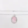 Pendentif ovale en pierre naturelle, collier, chaîne, Cabochon, Quartz rose, perle de cristal, pour femmes et filles, bijoux à breloques mignons