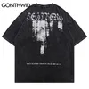 Hip Hop Gothic T-Shirts Streetwear Vintage Grafikdruck Punk T-Shirts Harajuku Mode Retro Lose Baumwolle Kurzarm T-Shirts 220527