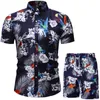 Sommer-Set für Männer, Shorts mit Blumendruck, Hawaii-Hemd und Strandkleidung, Urlaubskleidung, Berufsoutfit, männlich, zweiteilig, 220708