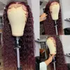 Inch 30 99J Bury Deep Wave 13X4 Lace Front Synthetic Wigs Simulation Human Hair Red Colored Curly Frontal Closure Wig For Women al