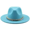 Simole fe Hat Men Men Wide Brim Thick Gold Chain Band Felted Jazz Cap冬秋のパナマキャメルホワイト女性帽子220727