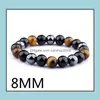 Perlenstränge Armbänder Schmuck Schwarzer Onyx mit natürlichem Hämatitstein Tigerauge Perlenstrang Wrap Buddha Armreifen Zubehör Drop Delive