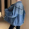 Dames jassen 2022 Jean jas mode mode lange mouw losse tassel klinkneld denim dames tops herfst lente zwart koel coole outdarnen streetwear