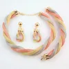 Brandneues, hochwertiges indisches Halskette-Armband-Ohrring-Schmuckset in drei Farben, vergoldet, klobiges Hochzeitsschmuck-Set