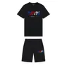 여름 남자 티셔츠 편지 프린트 캐주얼 정장 첸닐 편안한 통기성 운동복 검은 면화 런던 승무원 넥 스트리트웨어 탑