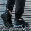 검은 안전 신발 남성 에어 쿠션 작업 남성 천자 방지 강철 발가락 파괴 할 수없는 신발 라이트 스니커즈 220810
