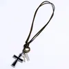 Lettre ID émail jésus croix collier réglable en cuir chaîne pendentif colliers pour femmes hommes Punk mode bijoux cadeau