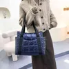 Female Bag for Women Embroider Line Down Cotton Tote Fashion Large-capacity Handbag Designer Bags Luxury Solid Color Square 220505