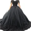 Black Gothic Ball Gown Wedding Dresses 2022 Sweep Trains Lace Appliques Beading Off The Shoulder Plus Size Vintage Wedding Dress Open Back