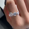 ins topかわいい結婚指輪ファッションジュエリー925スターリングシルバーリングフィルハート形ホワイト5a立方ジルコニアCzダイヤモンドの永遠の婚約女性サイズ6-9