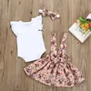 Summer Born Baby Girl Clothes Set Short Sleeve Romper Floral Dress Overalls Pannband Småbarn Spädbarnskläder Söt outfit 220509