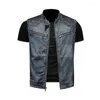 Gilet da uomo Motociclista Gilet di jeans Vintage Blu Ricamo Cerniere Tasche Giacche senza maniche Punk Cowboy Moda Wasitcoat M-6XL Phin2