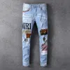Jeans jeans motociclista motociclista in difficoltà Jean rock skinny slim fod hole lettera di alta qualità marca hip hop pantaloni di denim 21ss