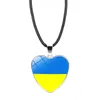 Hänge halsband ukraina flagga hjärtform halsband ukrainsk nationell symbol glas cabochon clavicle kedja smycken gåvorspendant sidn22