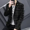 メンズブレザースリムフィットスーツ男性ビジネスフォーマルコートメンズウェディングスーツジャケット男性ファッションコーデュロイメンズブレザージャケット220514