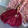 Bourgogne paljetter quinceanera klänning 2023 Sparkle puffy prinsessa vestidos de 15 anos baskisk söt 16 klänning lång prom klänning spaghetti snörning bollklänning rufs