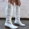 Bonjomarisa White Cowboy Cowgirls Western Boots Emelcodery Fashion Женщины колена сапоги осенние дизайнерские женские ботинки 220810