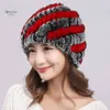 Berets Womne's Cap Russian Winter Real Fur Hat Natural Rex Ladies Sticked 100% äkta kvinnliga Beretsberets
