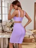 Sukienki bandażowe kobiety seksowne dwuczęściowe zestaw spódnicy Summer Lilac BodyCon i najlepsze zestawy pasujące na imprezę klubową 220725