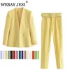 Wesay Jesi Women's Officeスーツファッションブレザーパンツスーツシンプルなソリッドカラーカラー長袖 +ズボン2ピースセットW220331
