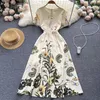 Casual Dresses Women Fashion Summer Retro Print Thin A-Line Banket Dress Round Neck Short Sleeve Clothes Vestidos G998Casual