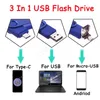 For Android OTG 3 in 1 USB Flash Drives Type-C & Micro 512GB 256GB 128GB 64GB 32GB 16GB Pendrives Pen Drive Cle For Phone