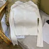 vit tröja hand virkad krage tunn is silkes cardigan kappa mångsidig långärmad topp höst ny stil
