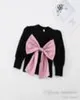 Sweet girls big Bows shirt kids knitted splicing puff sleeve princess tops 2022 spring children allmatching blouse Q396278620859190220