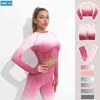 Kvinnor sömlösa yoga bär gymträningskläder Activewear Set Color Gradient Crop Top Sports Bh High midje Leggings J220706