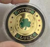 5pcs/Lot Gifts Gold Green Clover Powodzenia Wyzwanie monety mody pokerowe strażnik karty Chips Token Monety Collections with Coin Capsule.cx