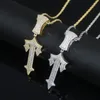 Chaînes Hip Hop Plein Pavé Glacé Bling 5A Zircone Cubique Lettre Charmes CZ Croix Épée Pendentif Collier Pour Hommes Garçon Rock BijouxC266v