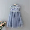 Little Girl New Floral Lace Dress Girl Gray Hollow Flower Tulle Clothes Cute Girl Birthday Party Princess Costume Kid Maxi Dress G220518
