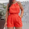 Kvinnor Mode Casual Two-Piece Set Passar Kvinna Sommar Kläder Halter Ärmlös Top Byxor S med Bälte 220315